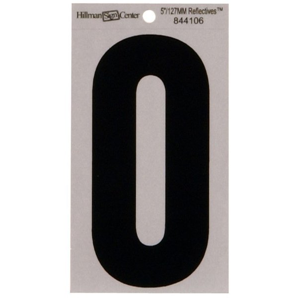 Hillman 5 in. Reflective Black Vinyl Self-Adhesive Number 0 1 pc, 6PK 844106